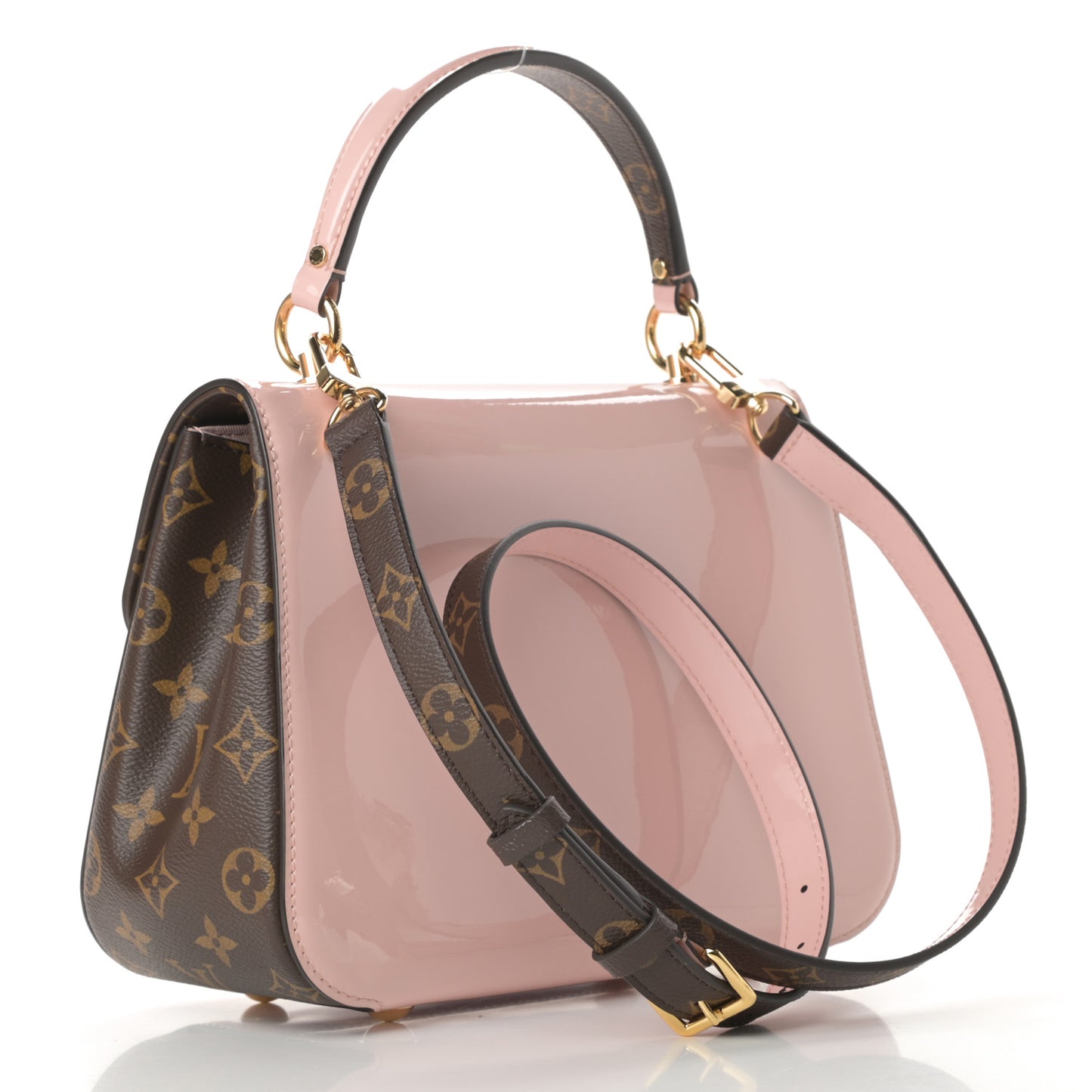 Patent Calfskin Monogram Cherrywood PM Rose Ballerine