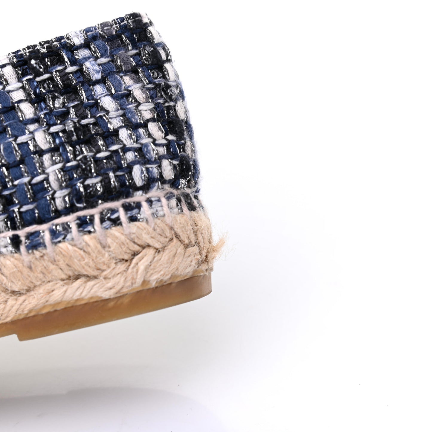 Metallic Tweed Lambskin CC Espadrilles 39 Blue Black Silver