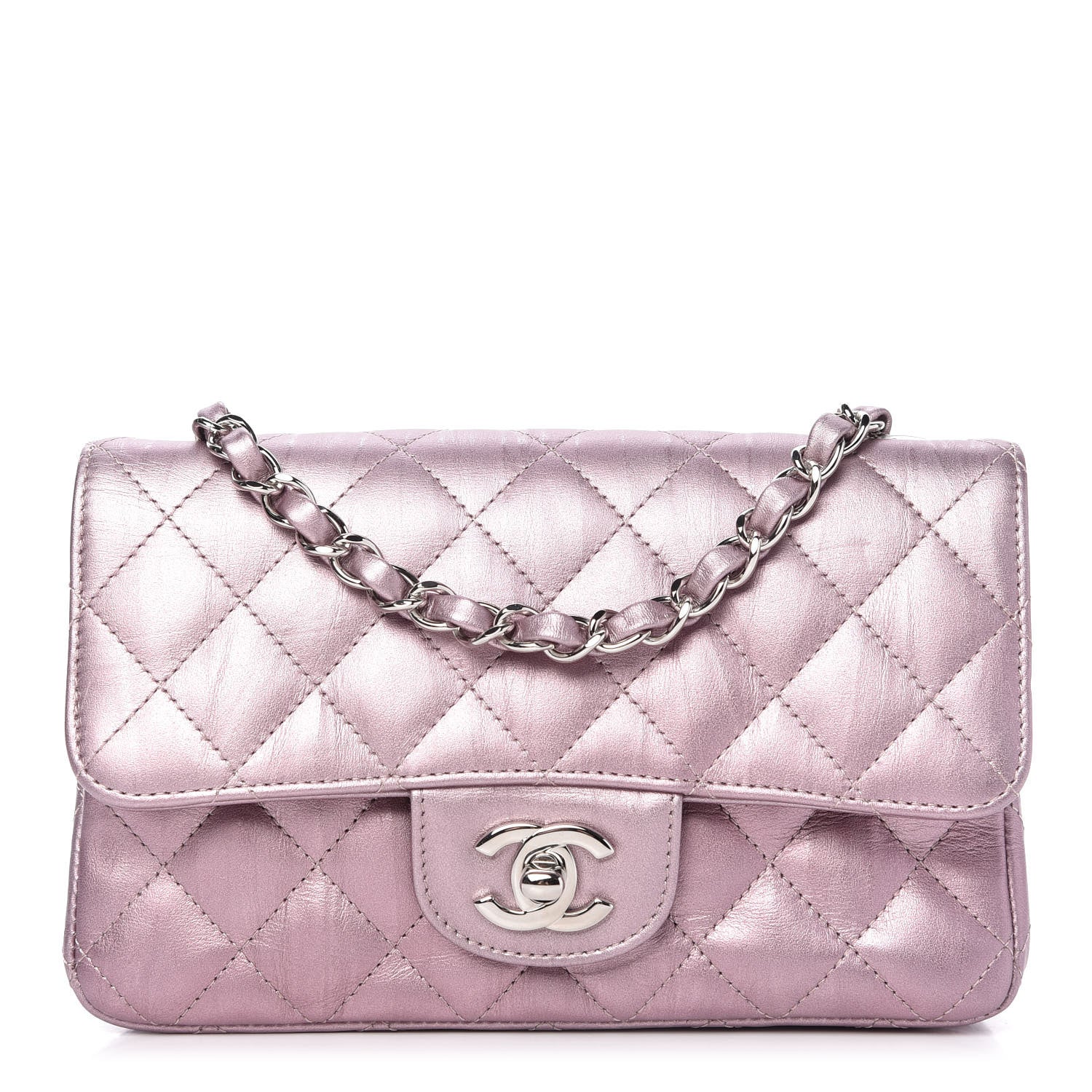 Chanel Metallic Calfskin Quilted Mini Rectangular Flap Pink 1 of 10
