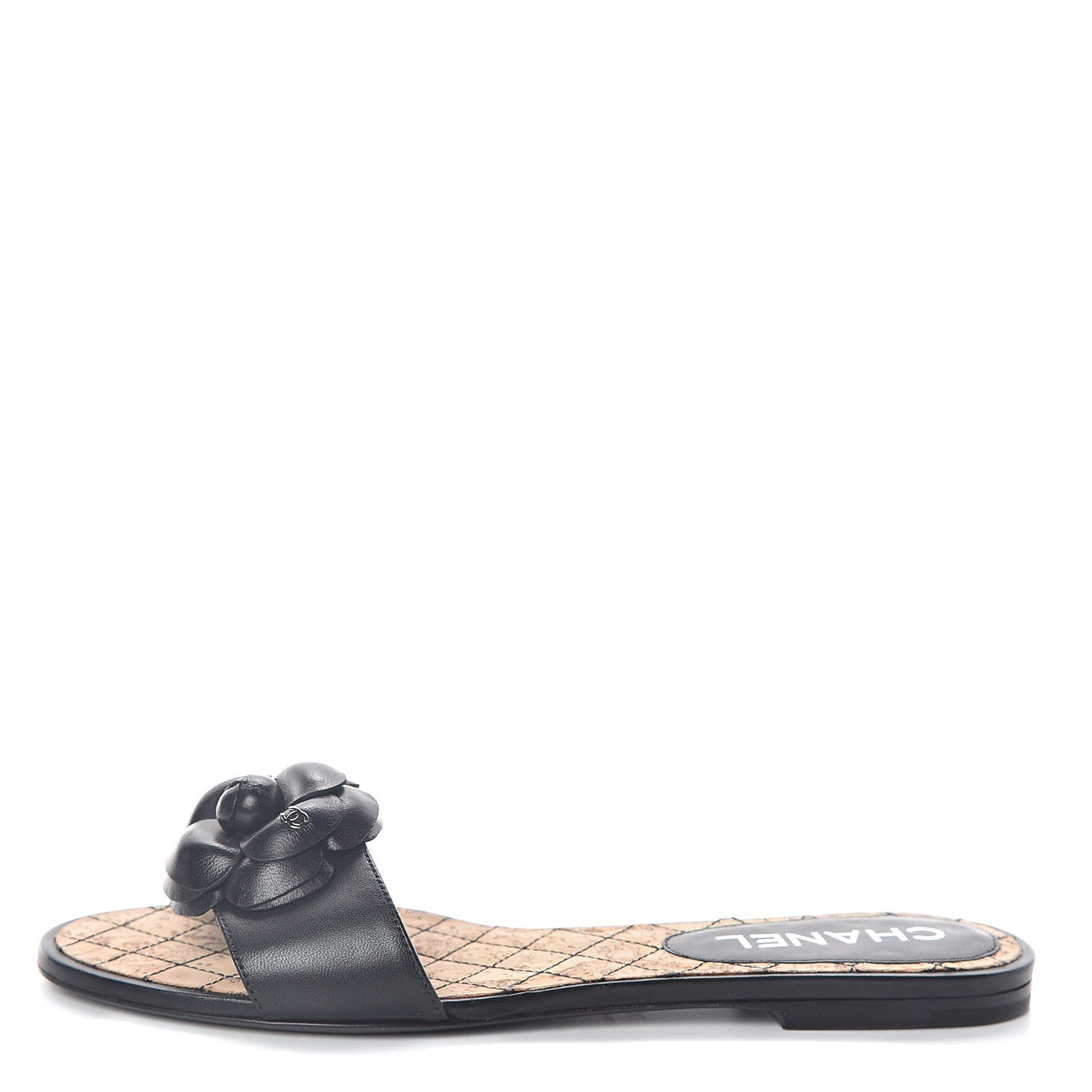 Chanel Lambskin Cork Camellia Sandals 37 Black 1 of 7