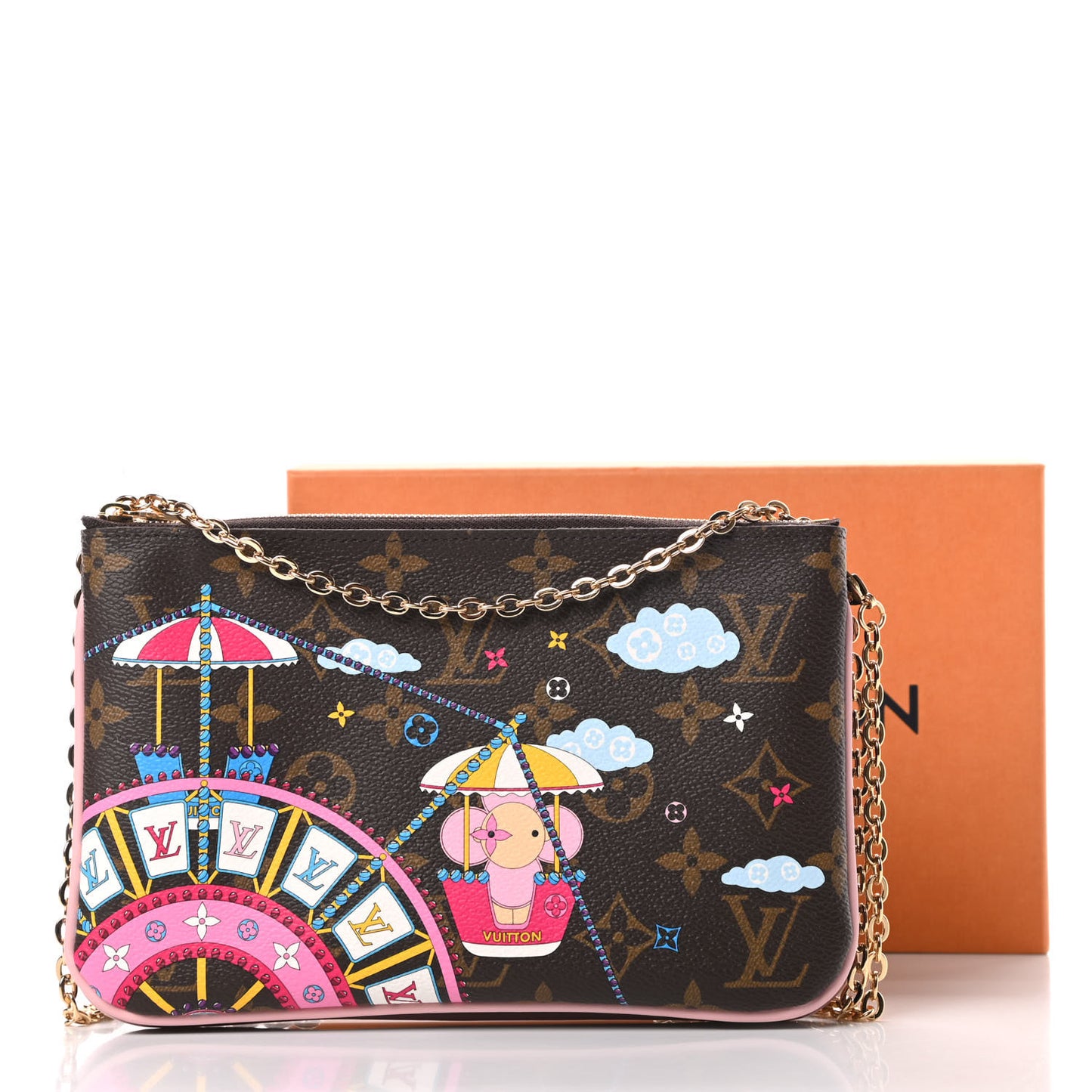 Monogram 2020 Christmas Animation Big Wheel Double Zip Pochette Rose Ballerine