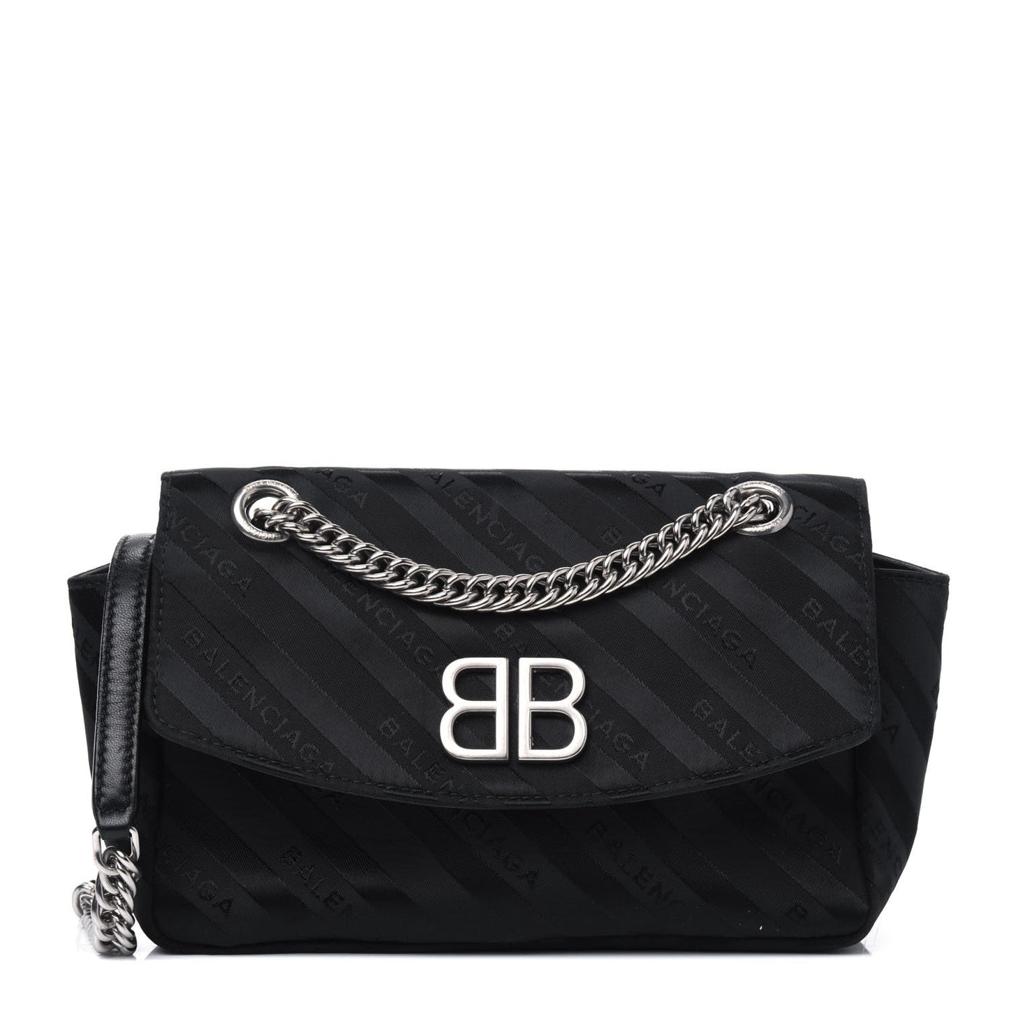 Nylon Jacquard Diagonal Logo S BB Round Shoulder Bag Black
