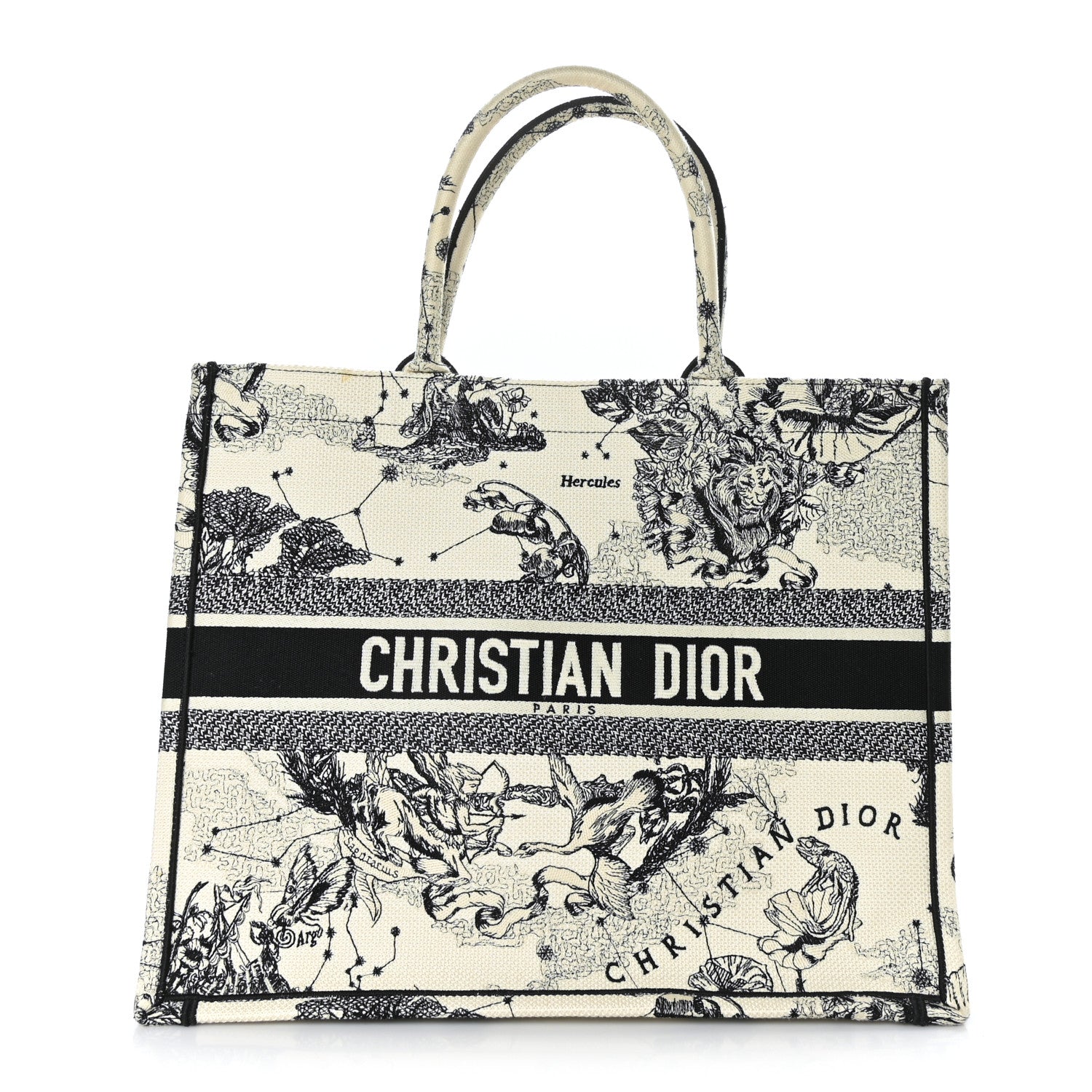 Christian Dior Canvas Embroidered Large Toile De Jouy Book Tote Latte 1 of 9