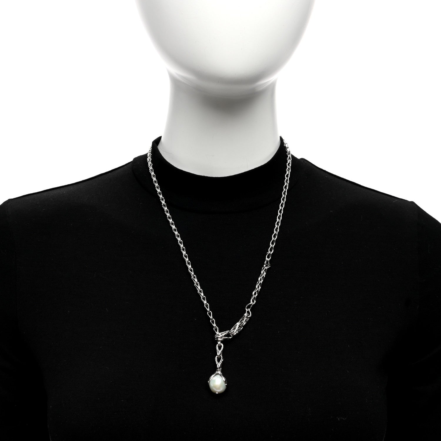 John Hardy Sterling Silver Pearl Bamboo Drop Lariat Necklace 2 of 5