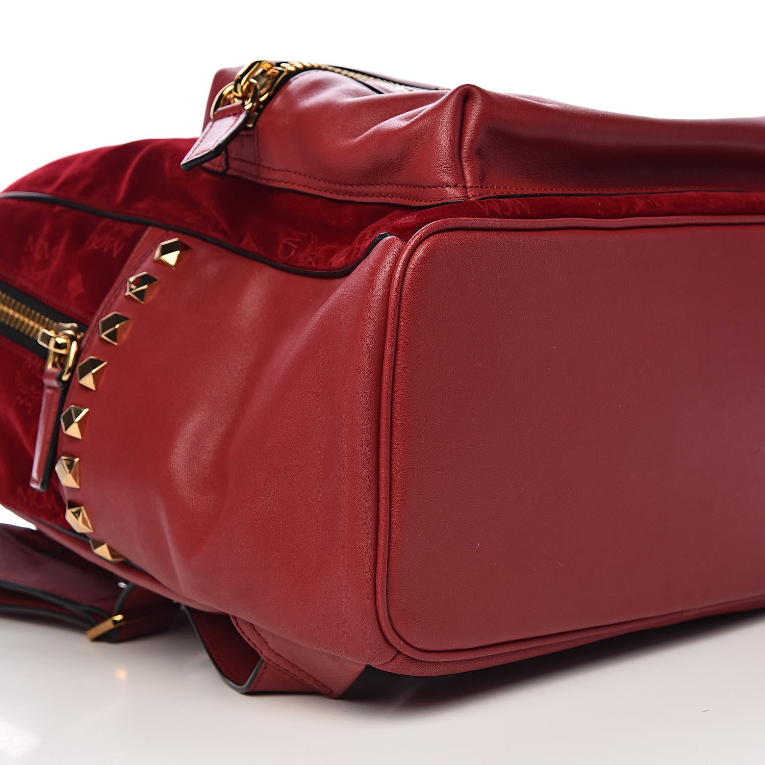 MCM Velvet Monogram Medium Stark Insignia Backpack Ruby Red 8 of 11