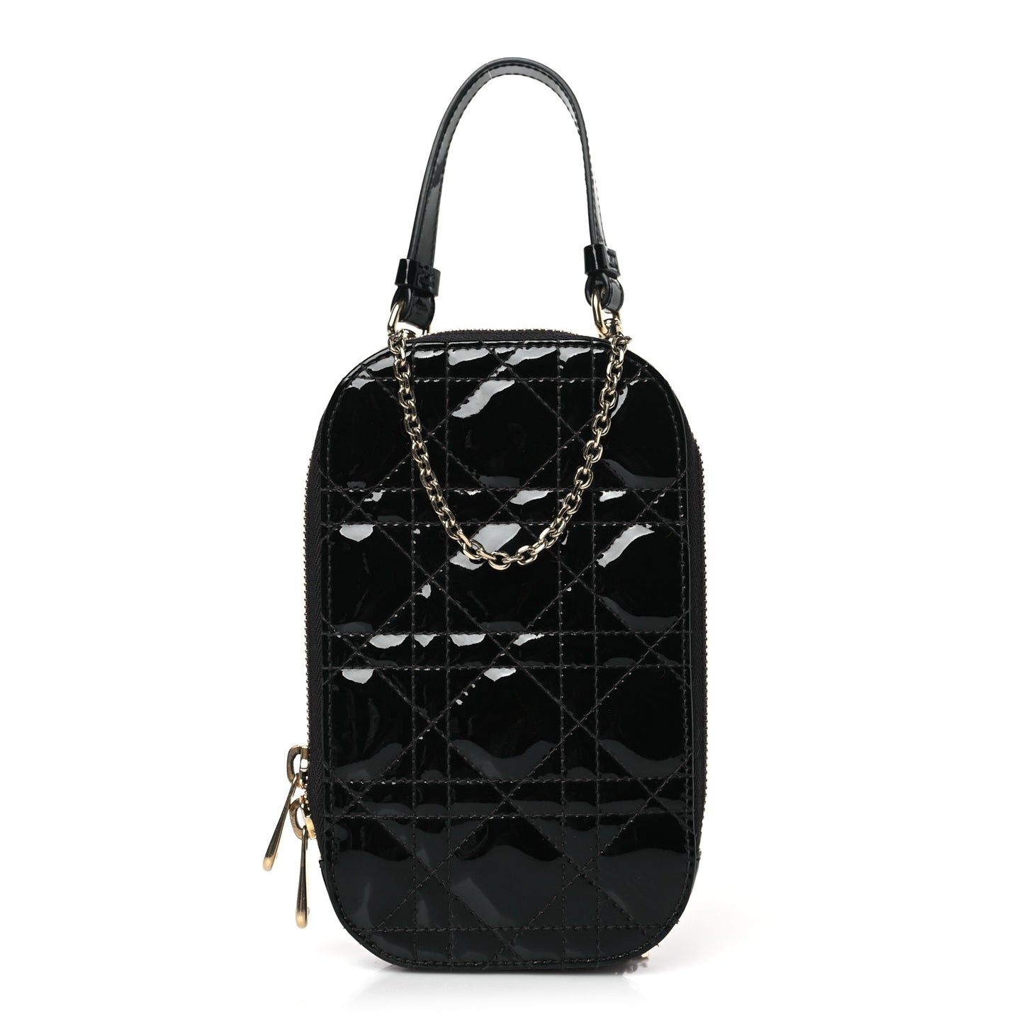 Patent Cannage Lady Dior Phone Holder Black