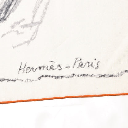 Hermes Cashmere Silk Pirouette au Galop Shawl 140 Blanc Noir Gris 5 of 6