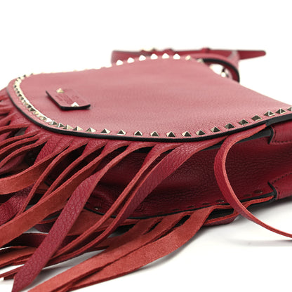 Valentino Garavani Pebbled Calfskin Rockstud Fringe Messenger Bag Rosso 7 of 9