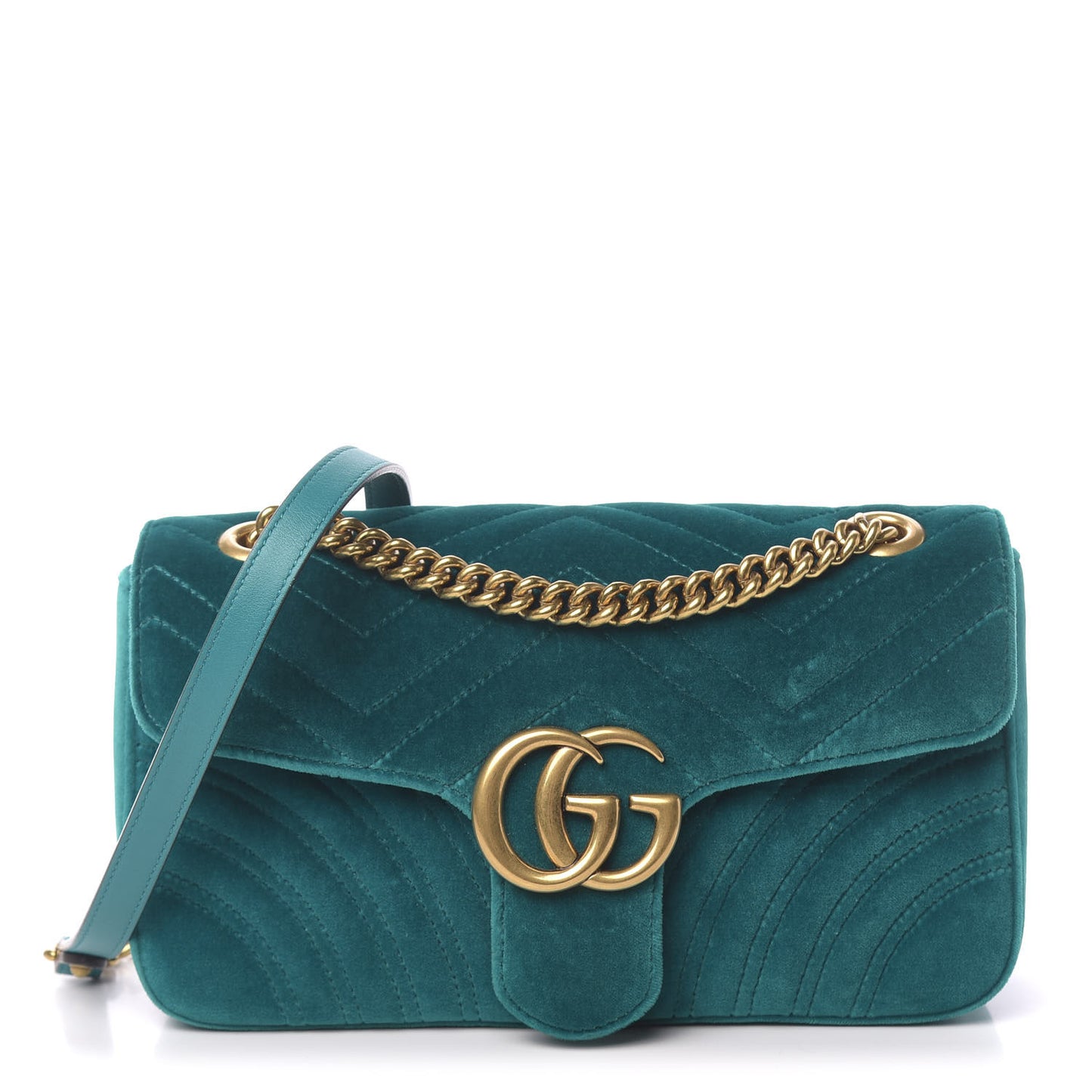 Velvet Matelasse Small GG Marmont Shoulder Bag Pavone Cyan