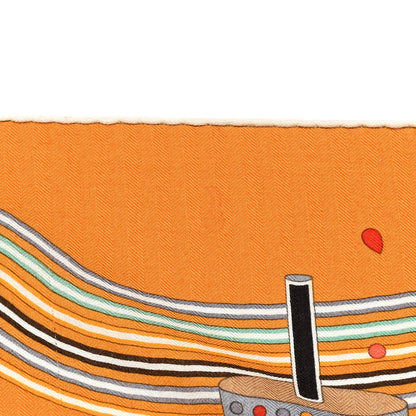 Hermes Cashmere Silk Le Laboratoire du Temps Shawl 140 Caramel Vert Corail 6 of 7