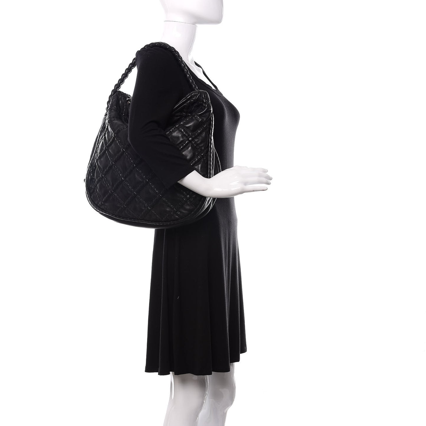 Quilted Lambskin Hidden Chain Hobo Black