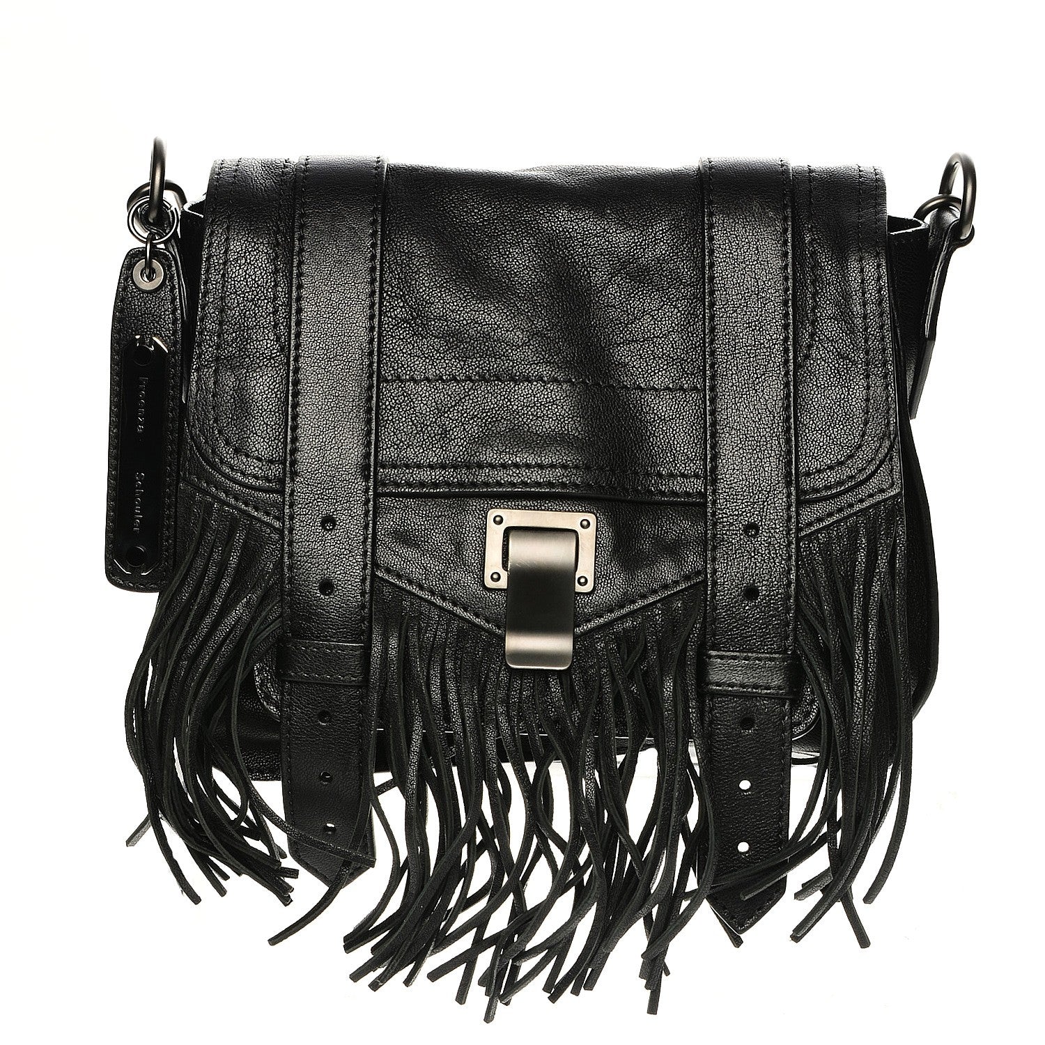 Proenza Schouler Lambskin Fringe PS1 Crossbody Pouch Black 1 of 8