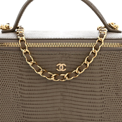 Chanel Calfskin Lizard Embossed Top Handle Vanity With Chain Dark Khaki 8 of 12