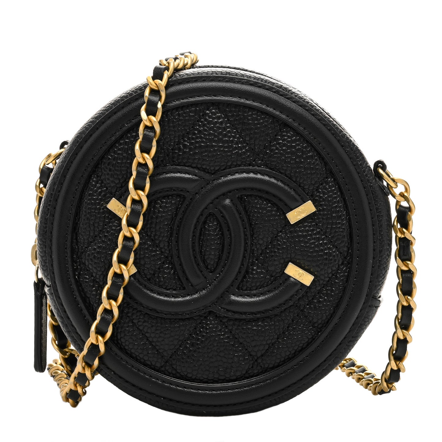 Caviar Quilted Round Filigree Crossbody Black