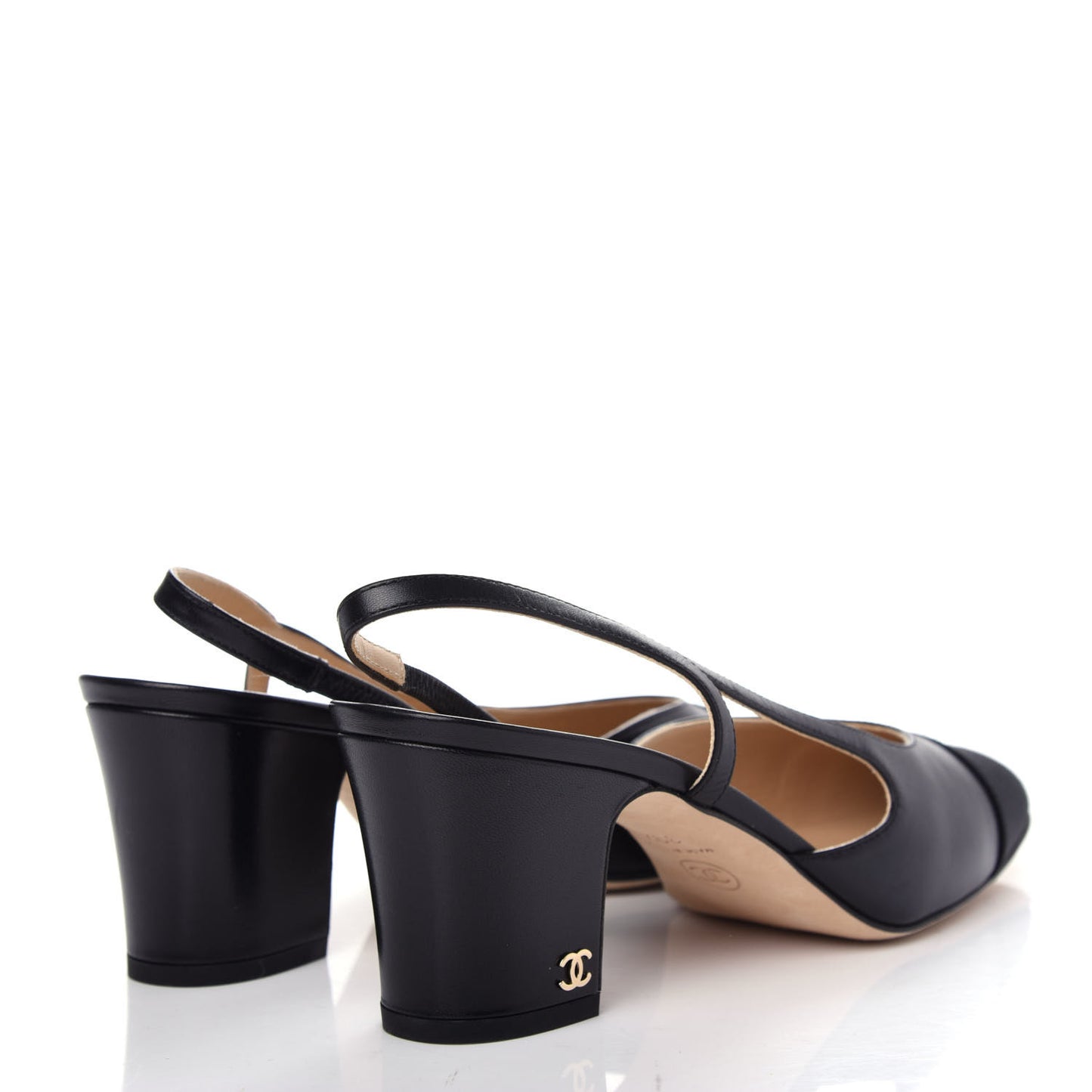 Goatskin Grosgrain Cap Toe CC Slingback Sandals 39.5 Black