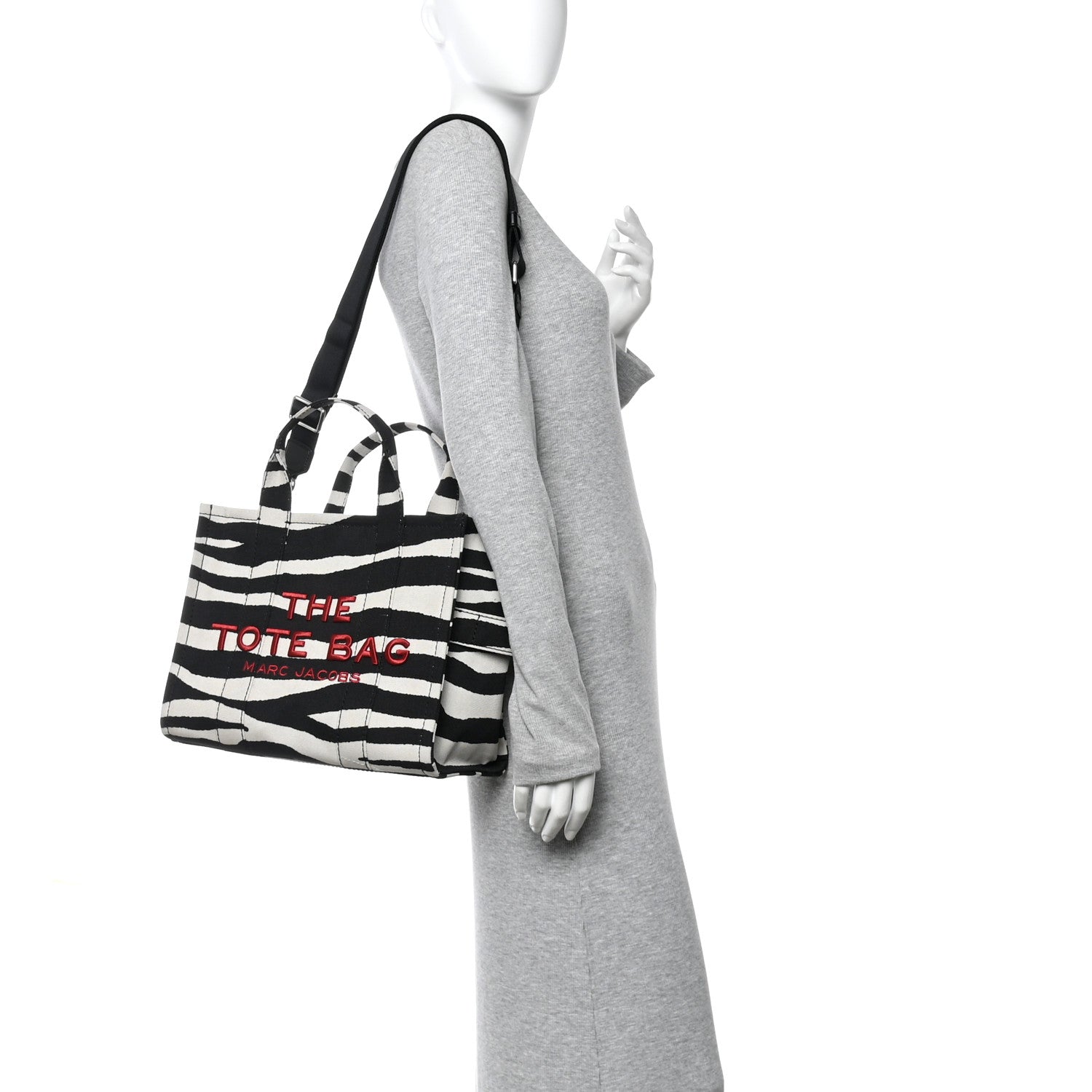 Marc Jacobs Cotton Canvas Zebra Tiger Print Medium The Traveler Tote Bag Black White 2 of 10