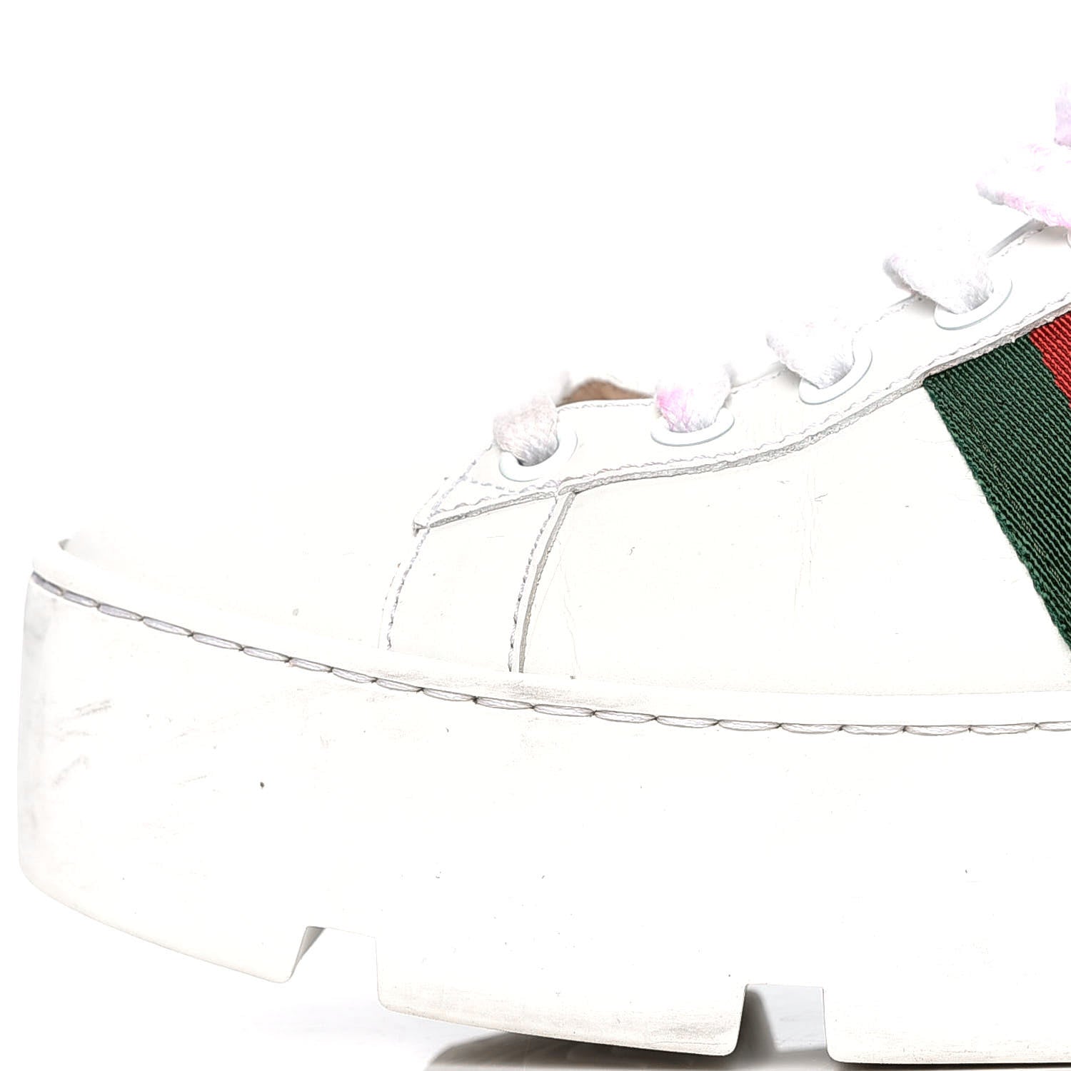 Gucci Calfskin Web Bee Embroidered Womens Ace Platform Sneakers 39 White 7 of 7