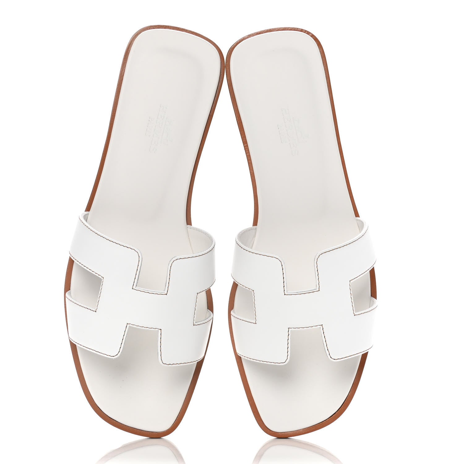 Hermes Box Calfskin Oran Sandals 37 White 5 of 11