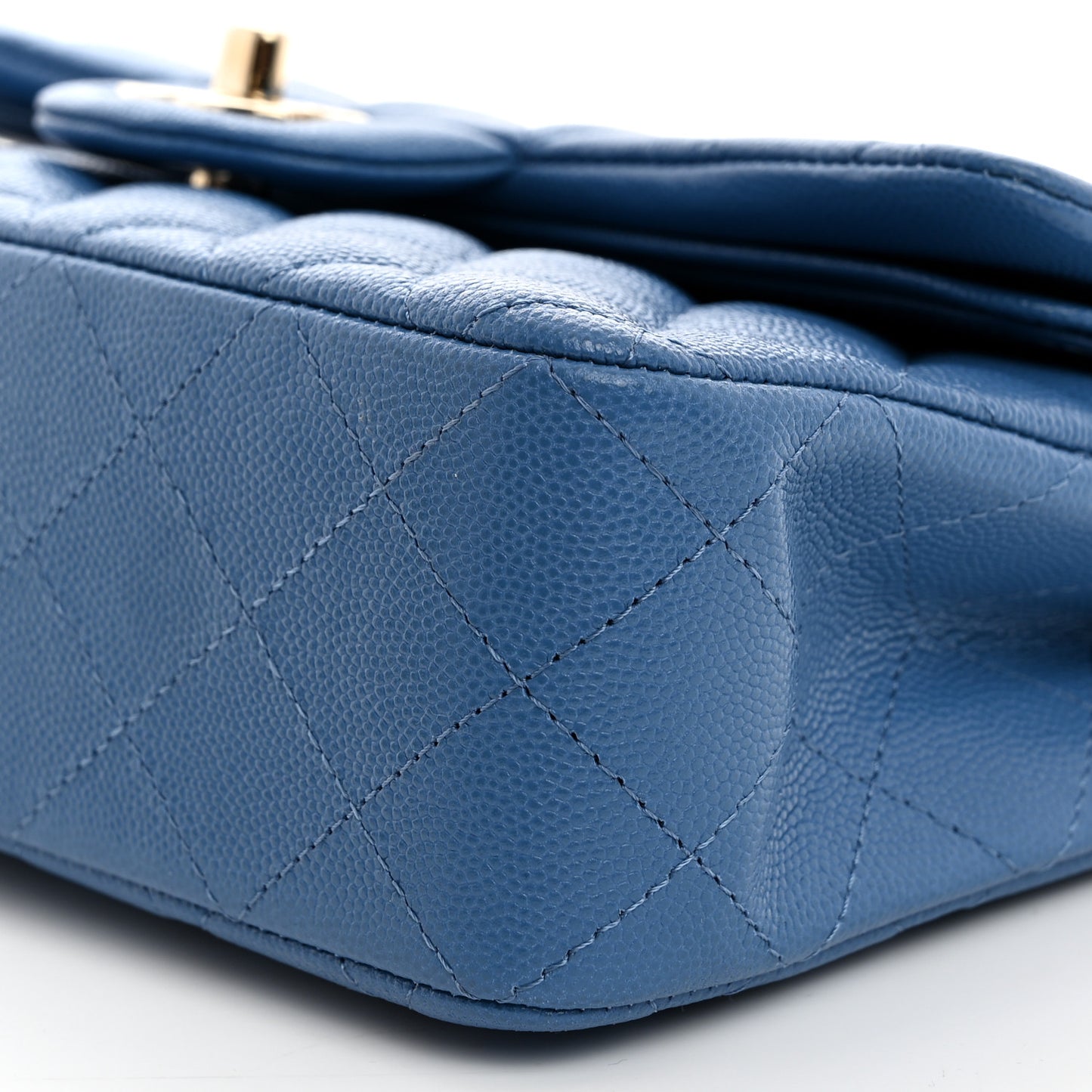 Caviar Quilted Small Double Flap Blue