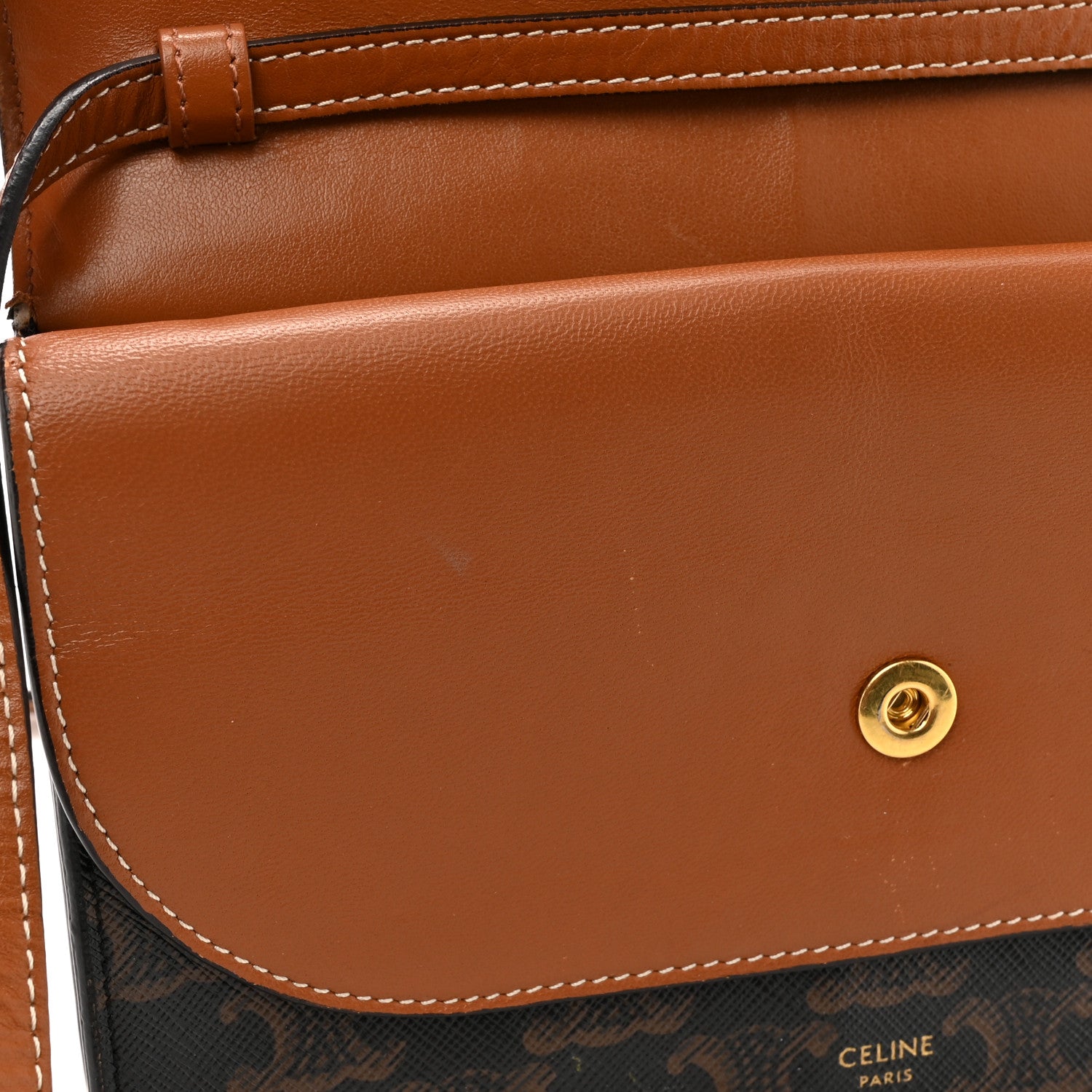 Celine Triomphe Canvas Lambskin Wallet On Strap Tan 17 of 21