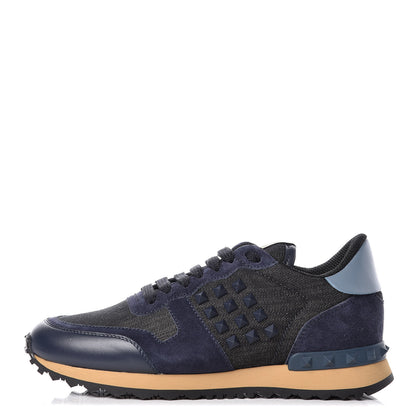 Valentino Garavani Denim Calfskin Suede Rockstud Sneakers 36 Deep Denim 1 of 9
