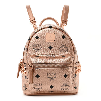 MCM Metallic Visetos Studded X-Mini Bebe Boo Backpack Champagne Gold 1 of 10