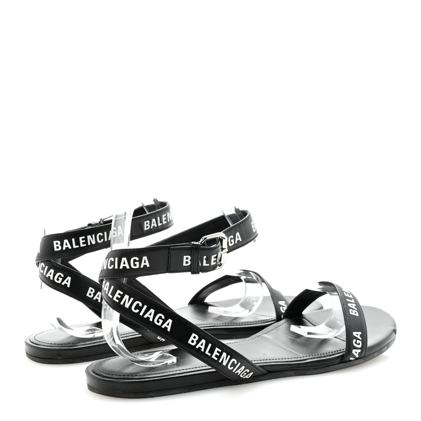 Calfskin Allover Logo Flat Sandals 39.5 Black White