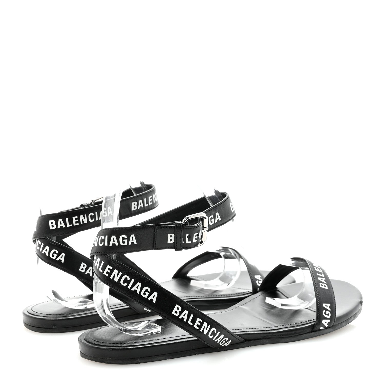 Balenciaga Calfskin Allover Logo Flat Sandals 39.5 Black White 5 of 10