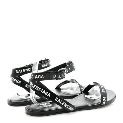 Balenciaga Calfskin Allover Logo Flat Sandals 39.5 Black White 5 of 10