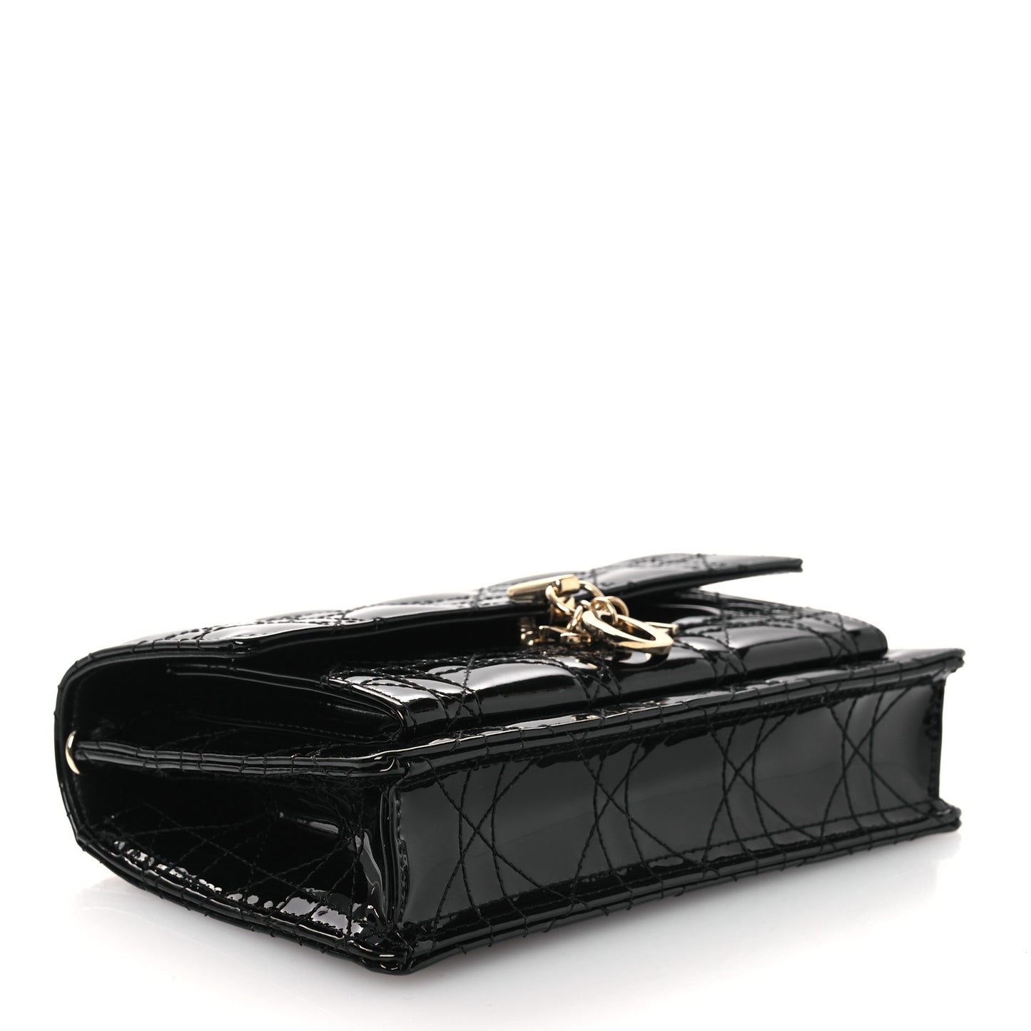 Patent Cannage Lady Dior Chain Pouch Black
