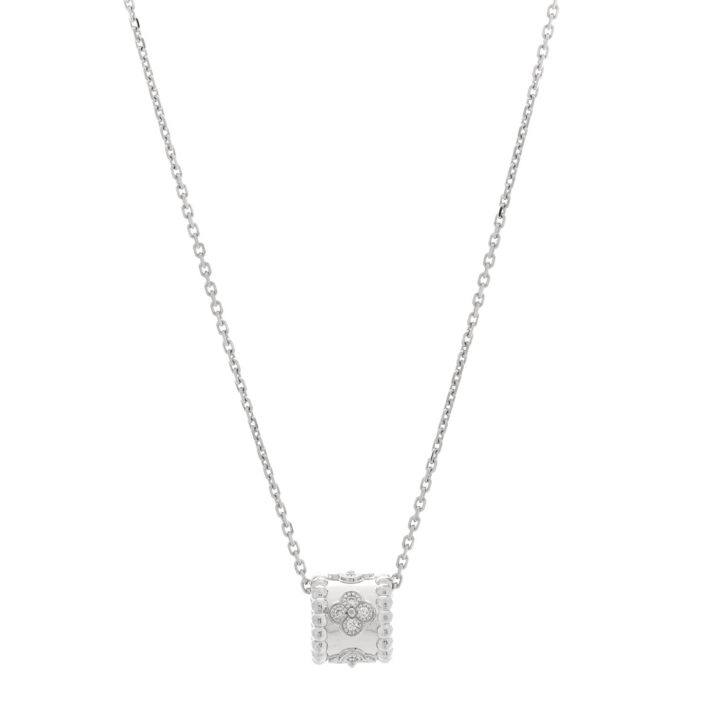 18K White Gold Diamond Small Perlee Clovers Pendant Necklace