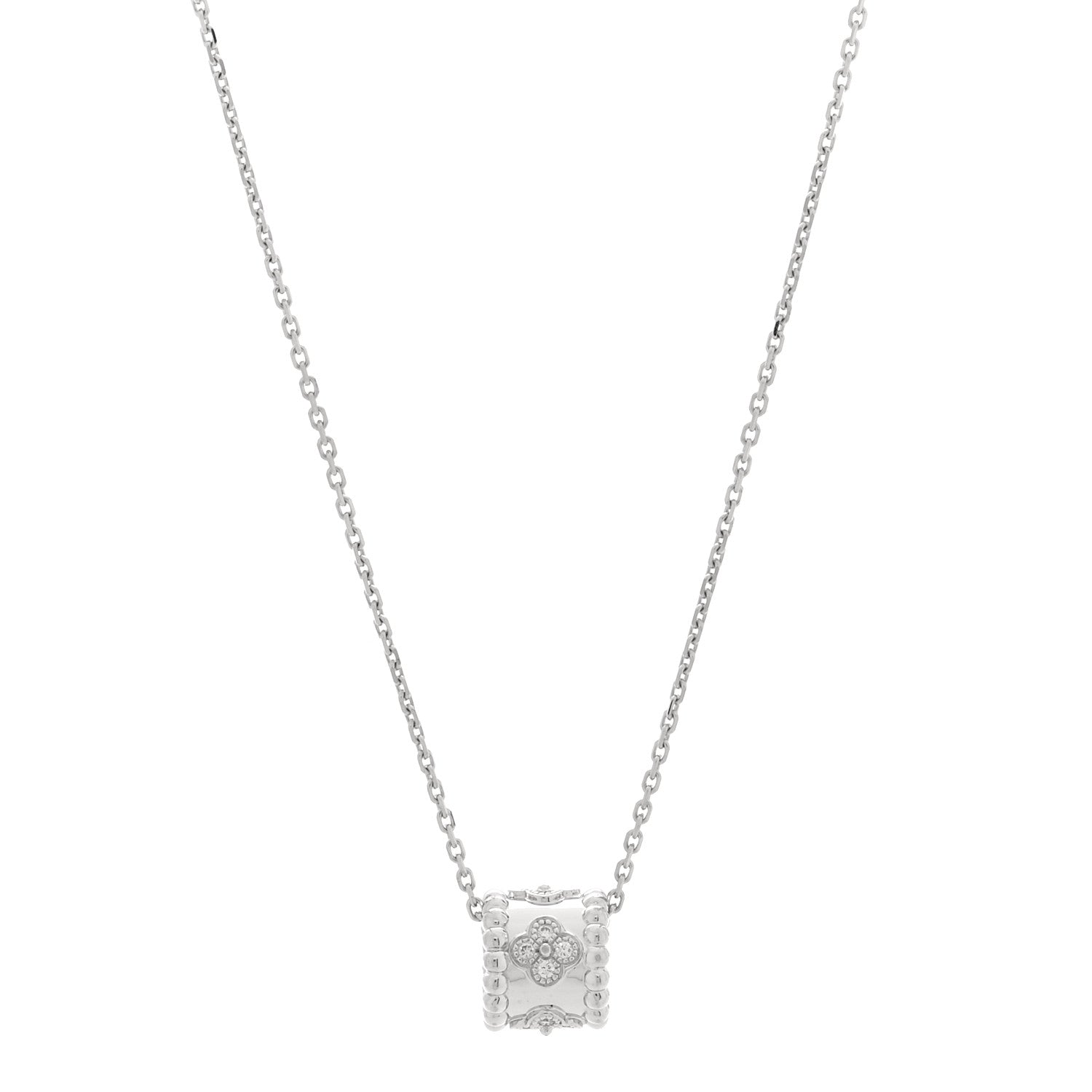 Van Cleef & Arpels 18K White Gold Diamond Small Perlee Clovers Pendant Necklace 1 of 4