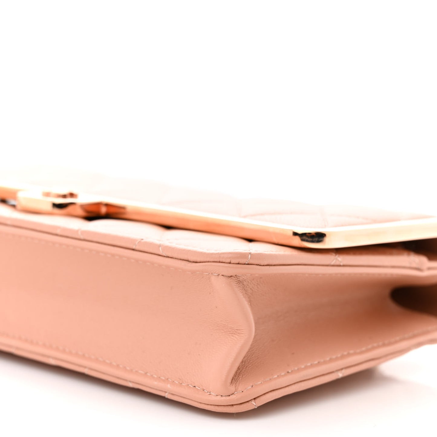 Lambskin Metal Quilted Wallet On Chain WOC Beige
