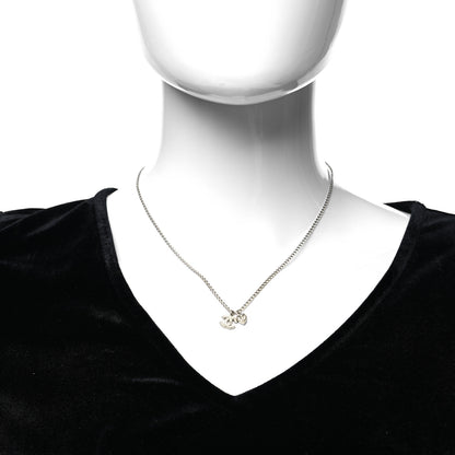 Chanel Crystal Mini Heart CC Necklace Silver 2 of 5