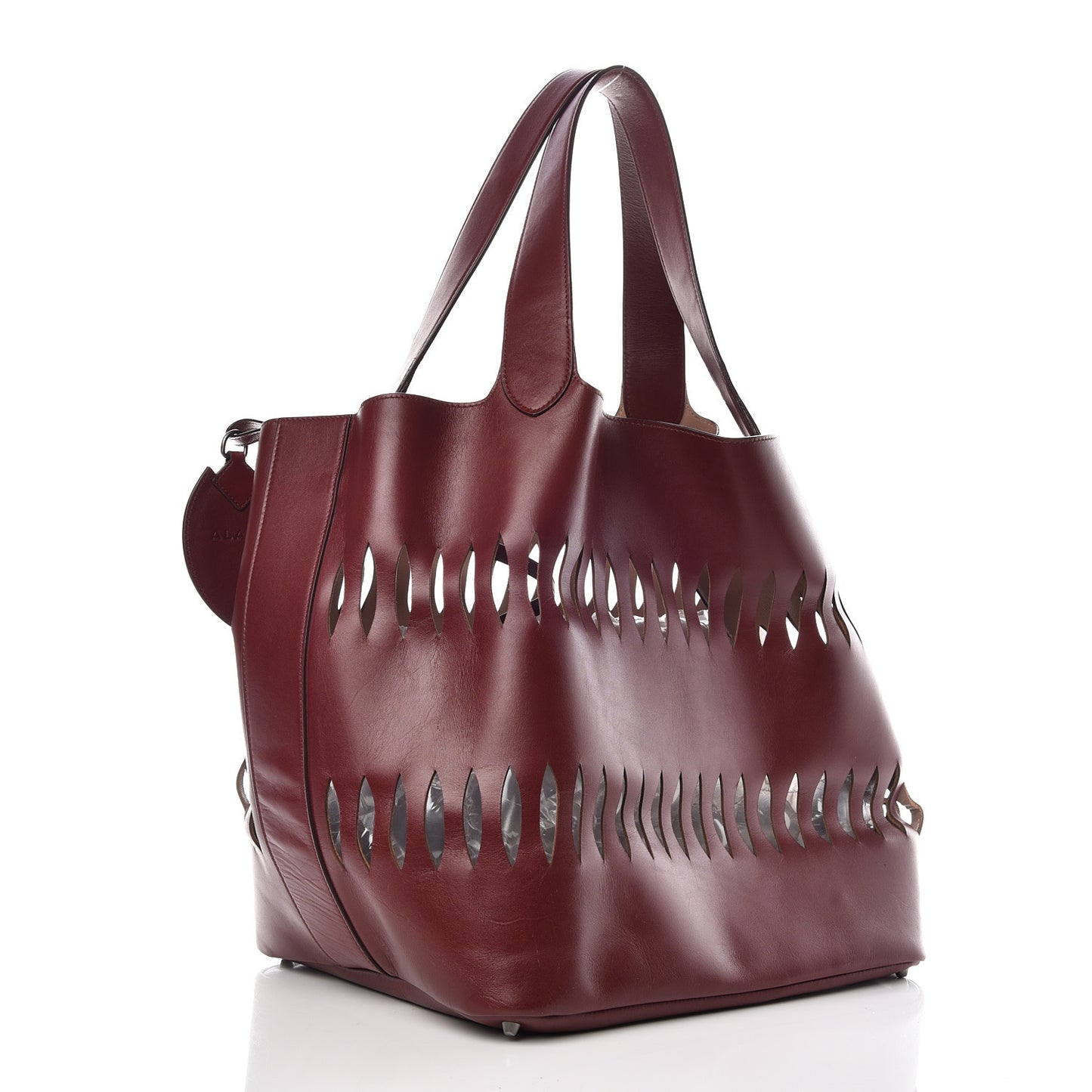 Calfskin Oval Laser Cut Out Tote Pourpre