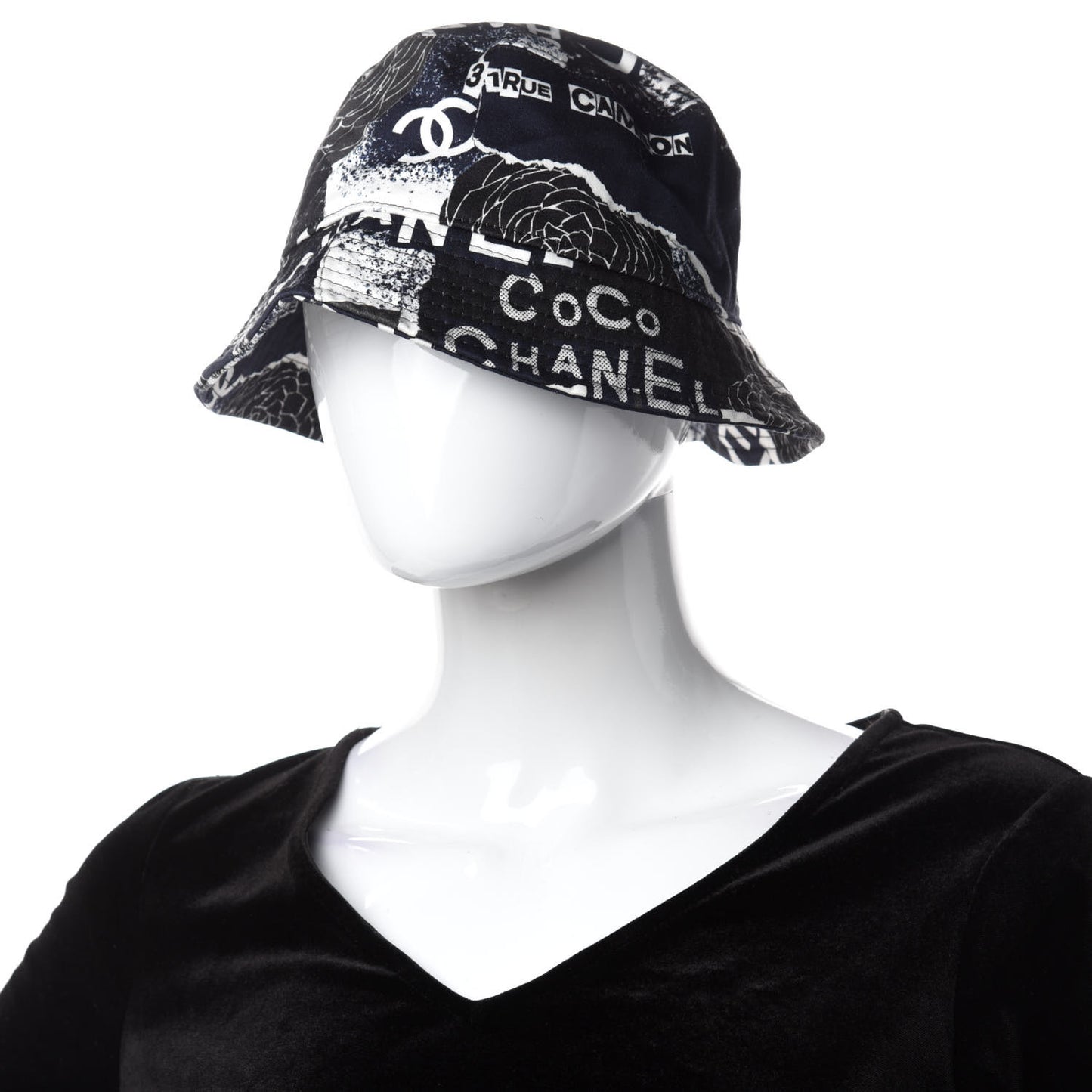 Cotton Coco Print Bucket Hat M Navy Black White