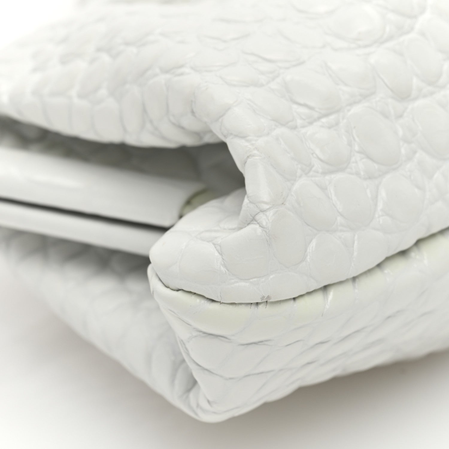 Balenciaga Shiny Supple Calfskin Logo Crocodile Embossed XL Cloud Clutch White 8 of 11