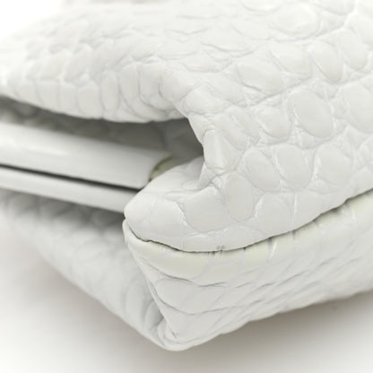 Balenciaga Shiny Supple Calfskin Logo Crocodile Embossed XL Cloud Clutch White 8 of 11