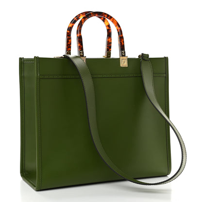 Fendi Vitello King Plexiglass Logo Embossed Medium Fendi Sunshine Shopper Tote Avocado 3 of 10