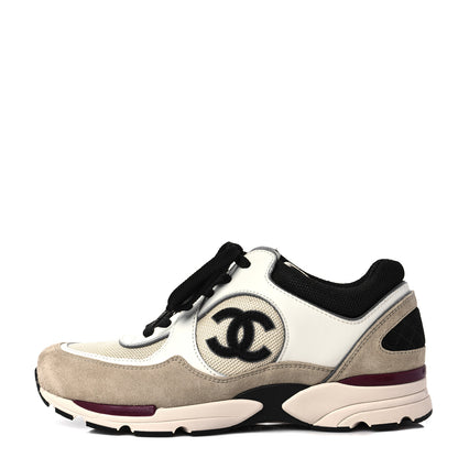 Chanel Mesh Suede Calfskin Womens CC Sneakers 39 White Ivory Dark Beige 1 of 7