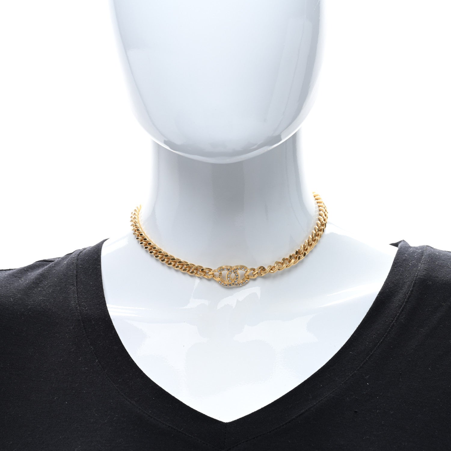 Chanel Crystal Chain Link CC Choker Necklace Gold 3 of 4