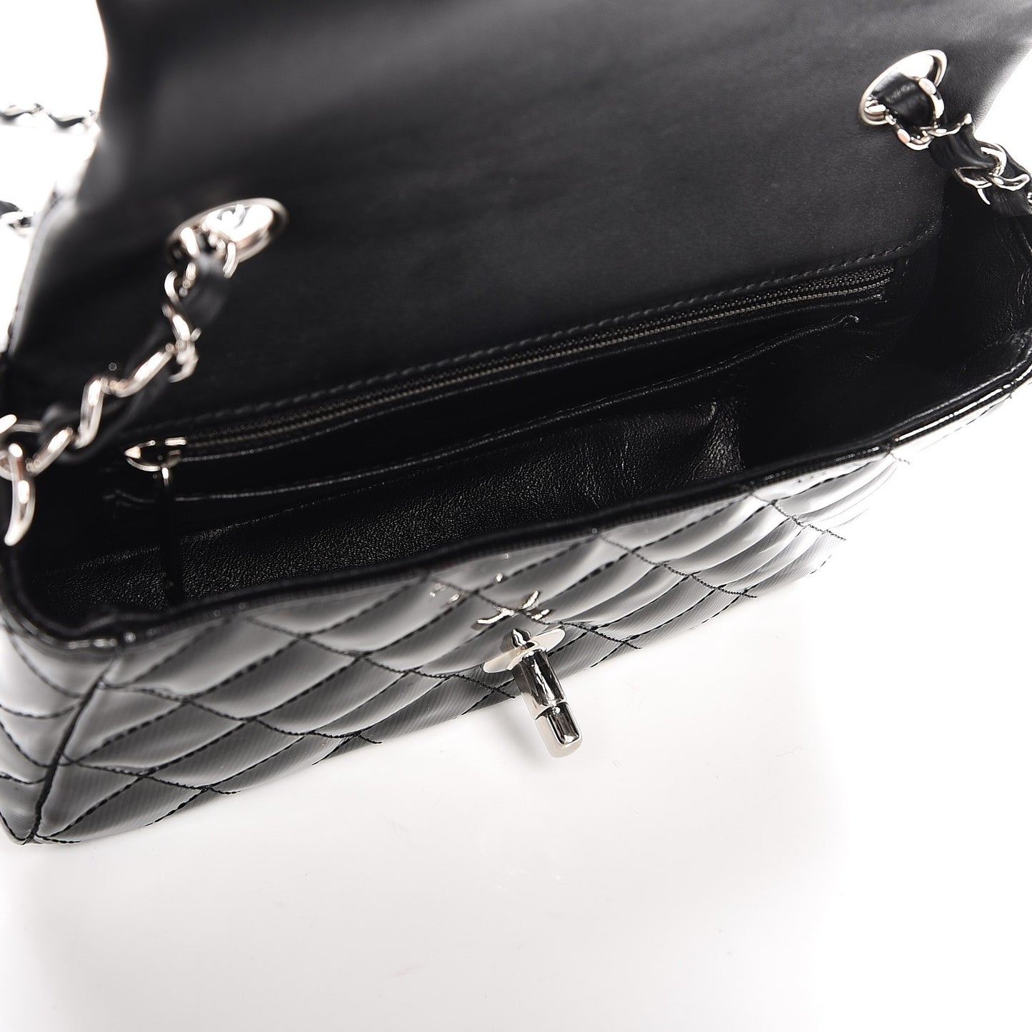 Striated Patent Quilted Mini Rectangular Flap Black