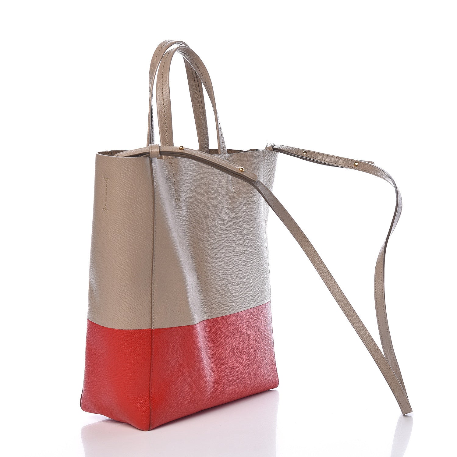 Celine Grained Calfskin Small Vertical Bi-Cabas Beige Red 4 of 17