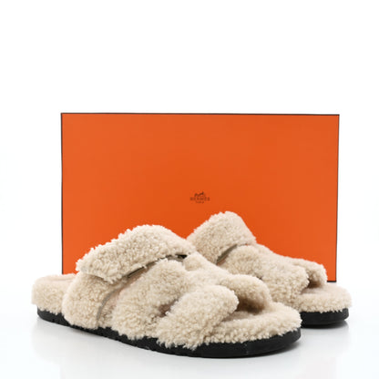 Hermes Woolskin Womens Chypre Sandals 39 Ecru 9 of 9