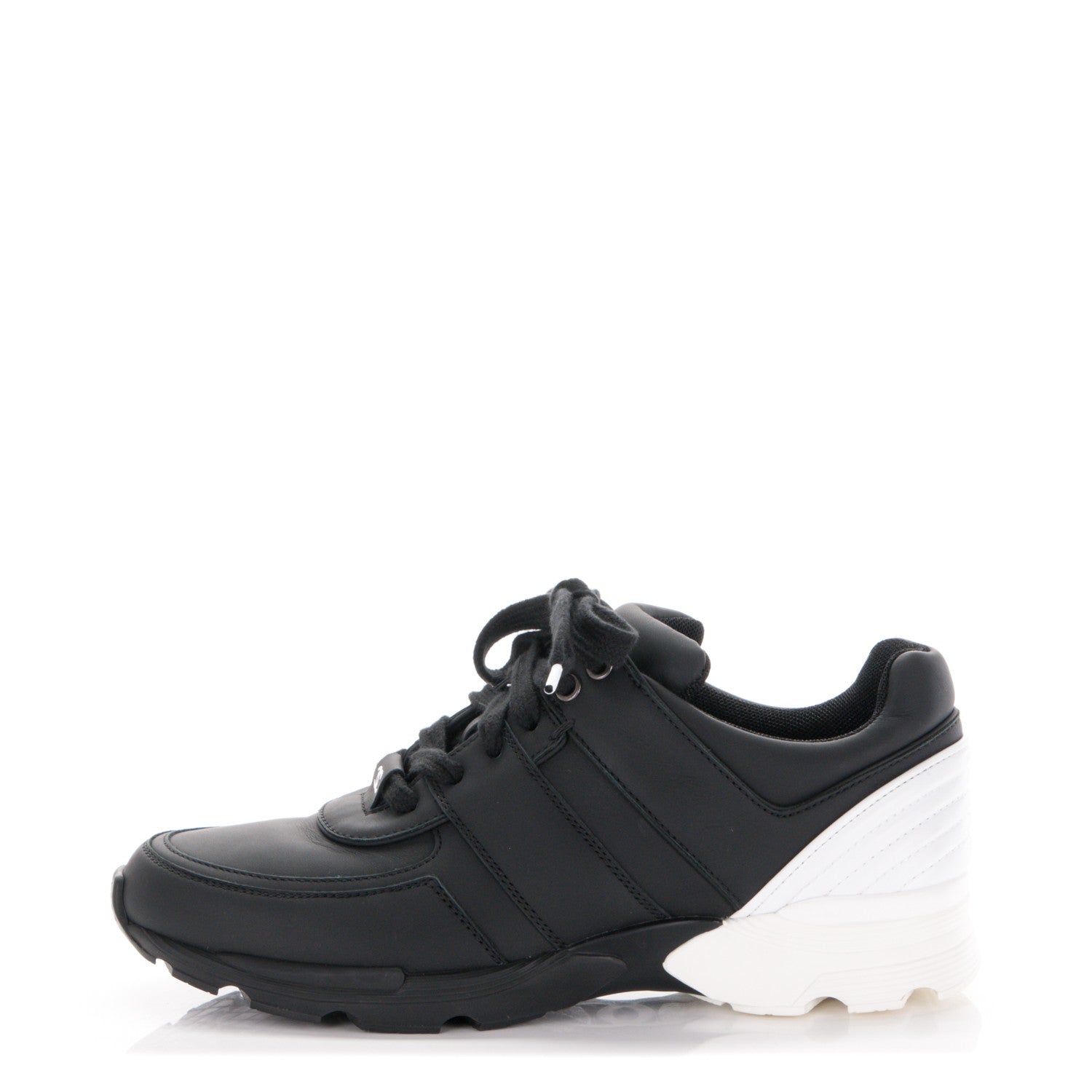 Chanel Calfskin CC Sneakers 38.5 Black White 1 of 8