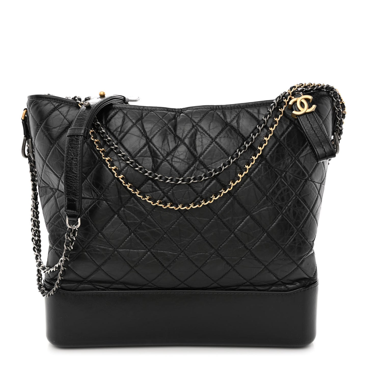 Aged Calfskin Quilted Maxi Gabrielle Hobo Black