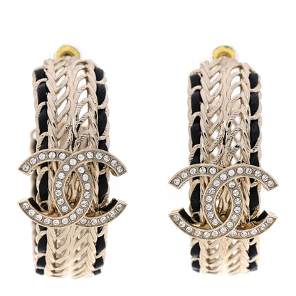 Chanel Crystal Lambskin CC Double Chain Hoop Earrings Gold Black 1 of 5