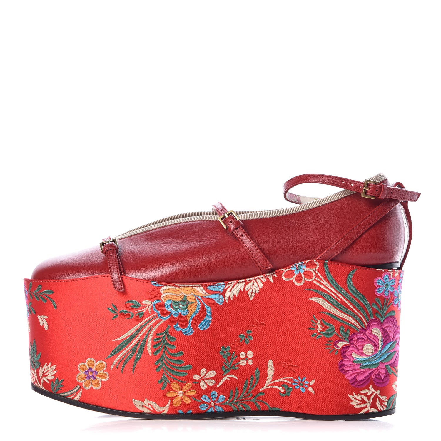 Gucci Malaga Kid Silk Hannelore Detachable Platform Slide 37 Hibiscus Red 1 of 17