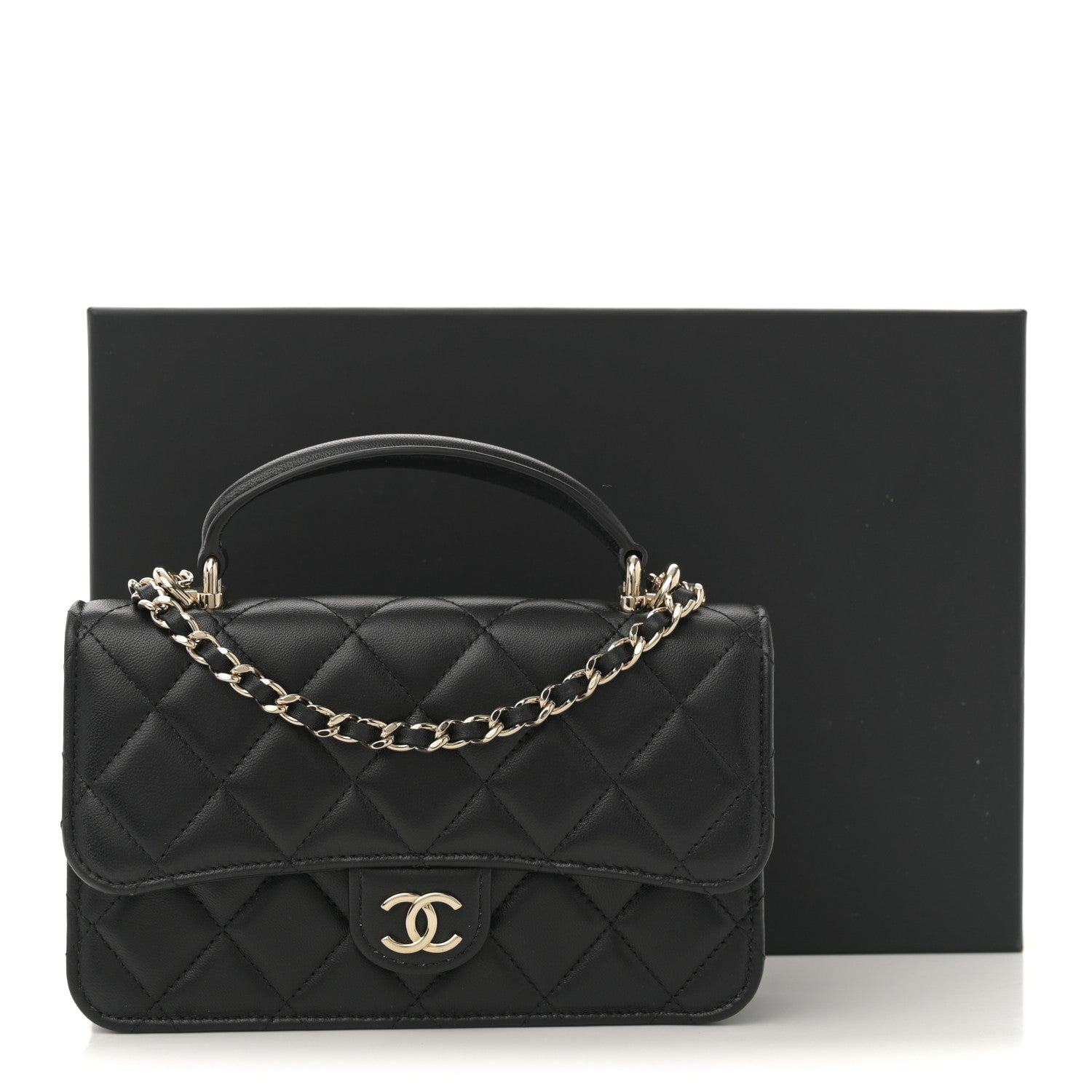 Chanel Lambskin Quilted Flap Phone Holder With Chain Black 12 of 12