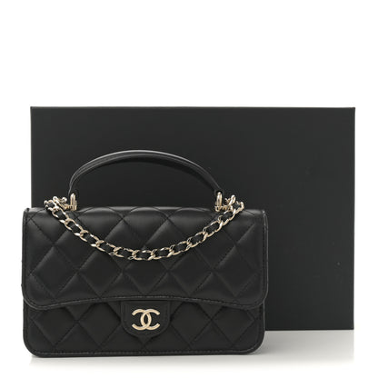 Chanel Lambskin Quilted Flap Phone Holder With Chain Black 12 of 12